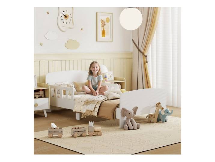 MC Star Kinderbett mit Sicherheitsschienen, Kleinkinderbett für Kinder (im Alter von 3-8 Jahren, MDF, Weiß)