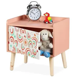 Relaxdays Nachttisch für Kinder mit Staufach Weiß,Hellbraun,Rosa