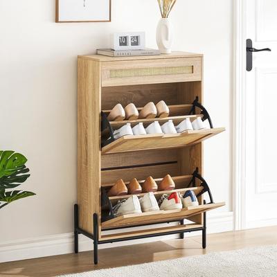 Garvee 2 Flip Drawers + 1 Drawer Rattan Shoe Cabinet Freestanding