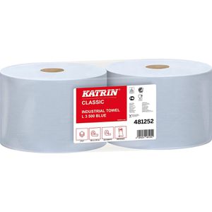 Katrin Putztuchrolle Classic L 3, 481252, aus Zellstoff, blau, 3-lagig, 500 Blatt à 36x22 cm, verleimt, perforiert, 2 Rollen
