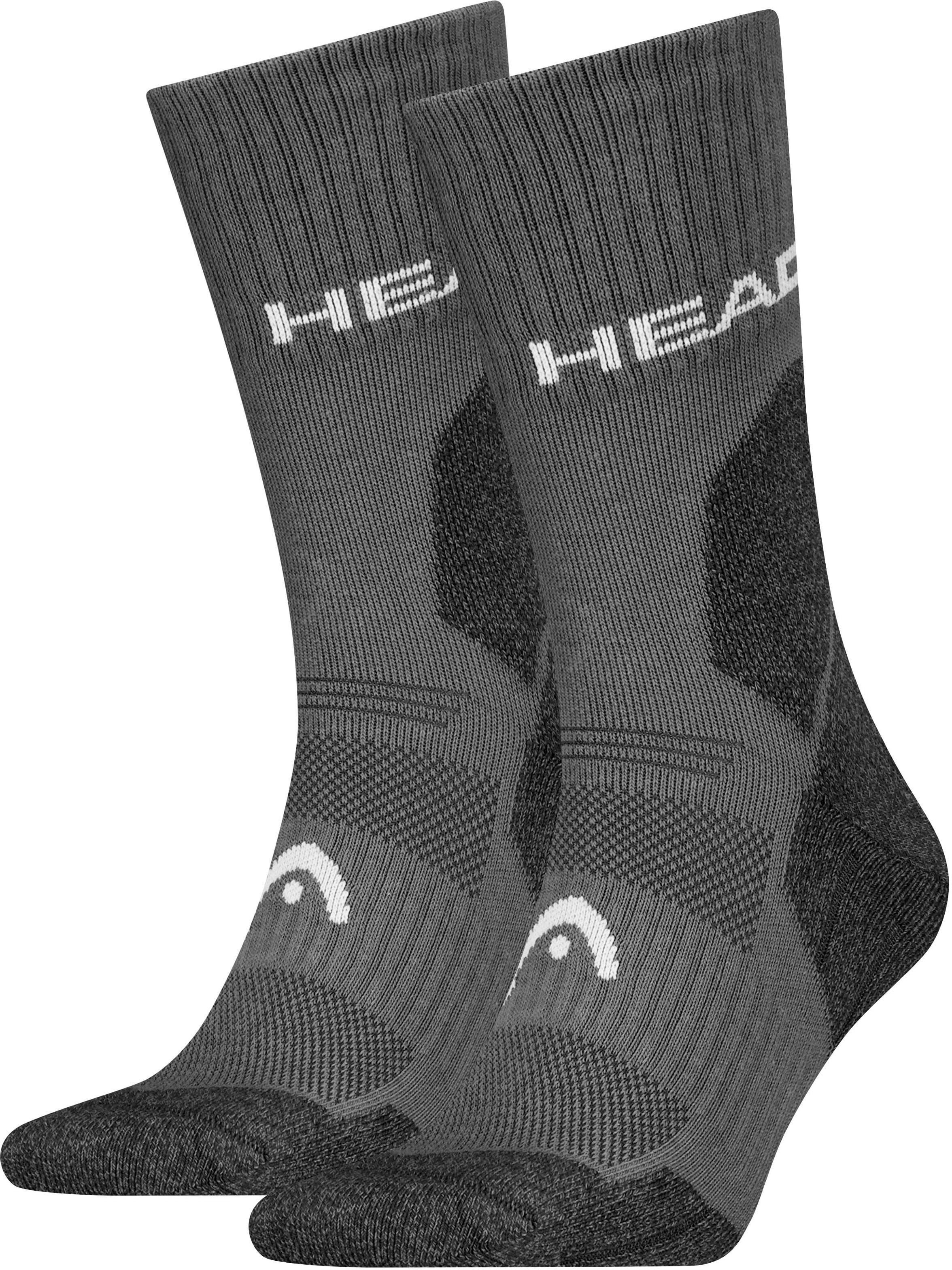 Socken HEAD "HEAD HIKING ALL CLIMATES CREW 2P", Damen, Gr. 39-42, grau, Materialmix, unifarben mit Farbeinsatz, Socken Socken, mit Logostickerei grau 39-42