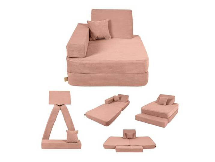 Angelove Kindersessel 3‑in‑1 - Faltbare Kindercouch & Spielmatratze aus Cord, Bequemer Spielsofa‑Sessel ab 1 Jahr, Ziegel