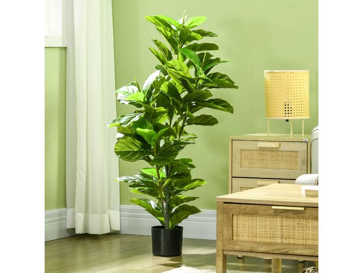HOMCOM Ficus Artificiel 110cm 90 Feuilles avec Pot Salon