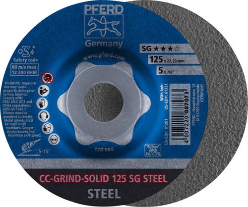 Schleifscheibe CC-GRIND-SOLID SG STEEL D125xSmm gekr.STA Bohr.22,23mm PFERD
