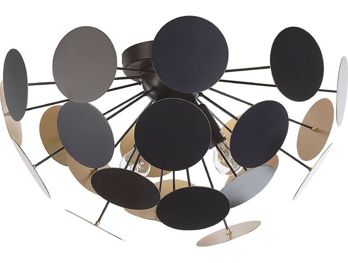 BELIANI Deckenlampe außen Schwarz / innen Gold 3-flammig Schirm aus dekorativen Metallplatten matte Oberfläche halbkreisförmig Moderner Stil