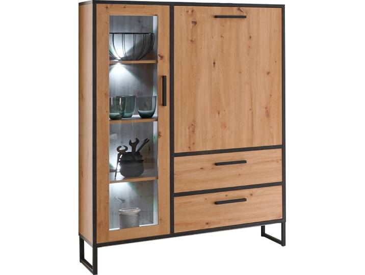 Highboard MÄUSBACHER Torres , schwarz (asteiche, schwarzstahl), B:105cm H:150cm T:42cm, Holzwerkstoff, Sideboards, Highboard
