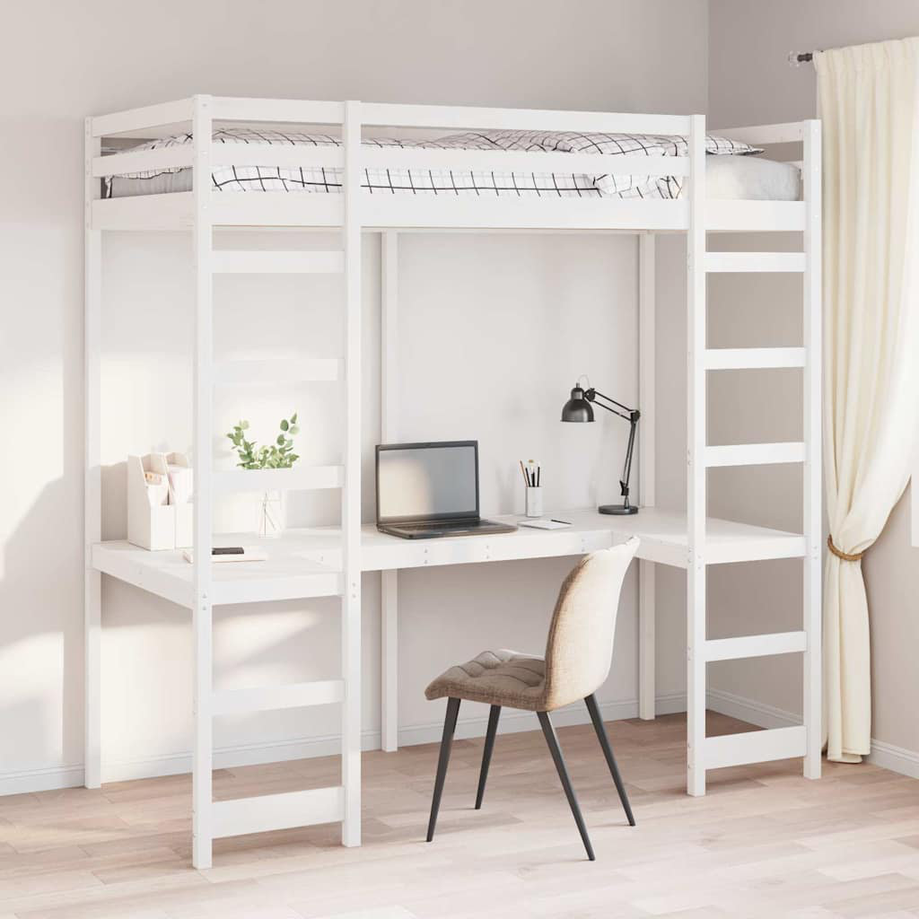 Mikado Living Loft Bed Frame White 90 X 200 Cm Solid Pine Wood White European Single (90 x 200 cm)