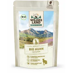 48x85 g Wildes Land BIO Adult Nassfutter für Katzen - Huhn mit Lachsöl