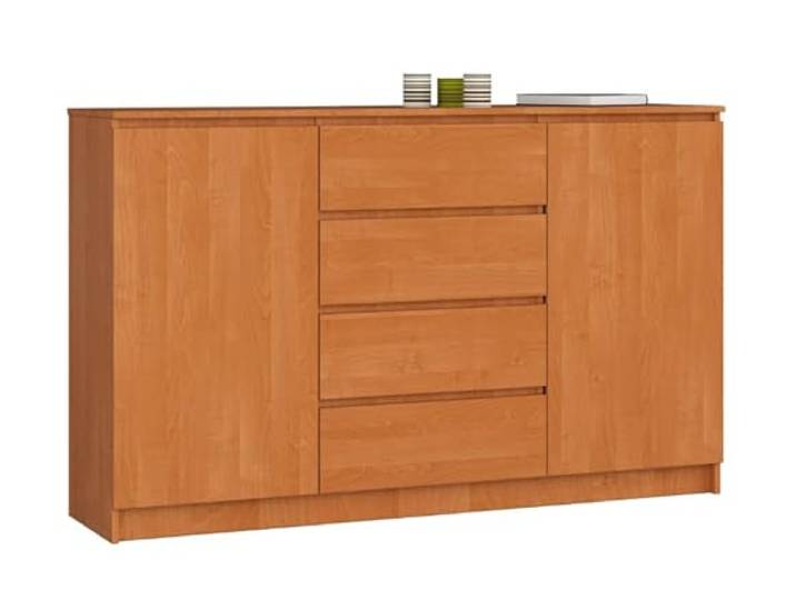 BDW - Kommode mit 4 Schubladen, Komodenschrank K160, Sideboard mit 2 Türen, Wohnzimmer Schlafzimmer Flur Möbel, Büroschrank, Robustes Material - 160x40x99 cm, Erle