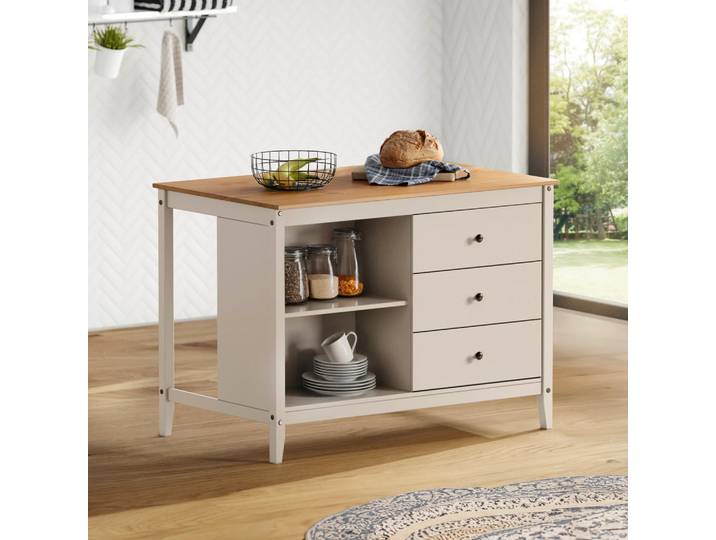 Livetastic Kücheninsel, Braun, Beige, Holz, Pinie, massiv, 3 Schublade(n) Schubladen, einzeln stellbar, 122 cm, Küchen, Küchenmöbel, Kücheninseln