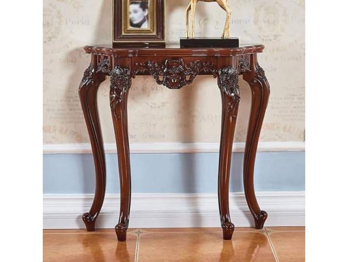Französischer Provence Konsolentisch Massivholz Gold Schnitzerei Eingang Schmaler Vintage Eingangstisch Massivholz Hochglanzlackierung für Flur Wohnzimmer(A,90cm/35.4in)