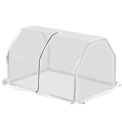 OKWISH Mini-Gewächshaus aus Stahl, Weiß, 99x71x60 cm, mit Kunststoffabdeckung und Reißverschluss, für Balkon und Terrasse