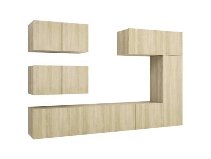 GHVBNMF 6-TLG TV Schrank Set Wandmontage Lowboard Sonoma Eiche Flexibles 6-teiliges Wandboard Set aus Holzwerkstoff mit Fächern für Wohnzimmer und Schlafzimmer, pflegeleicht.
