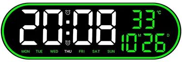 Daily Discovery LED Digital Wall Clock With Remote Control Large Digital Calendar Clock With Temperature Date Display green