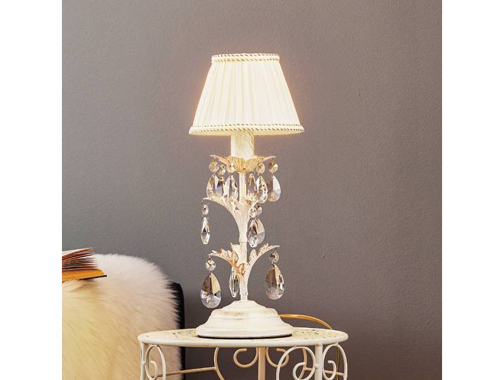 Kristall Tischlampe Karen ONLI, weiß / opal, für Schlafzimmer, Metall, Tischlampe
