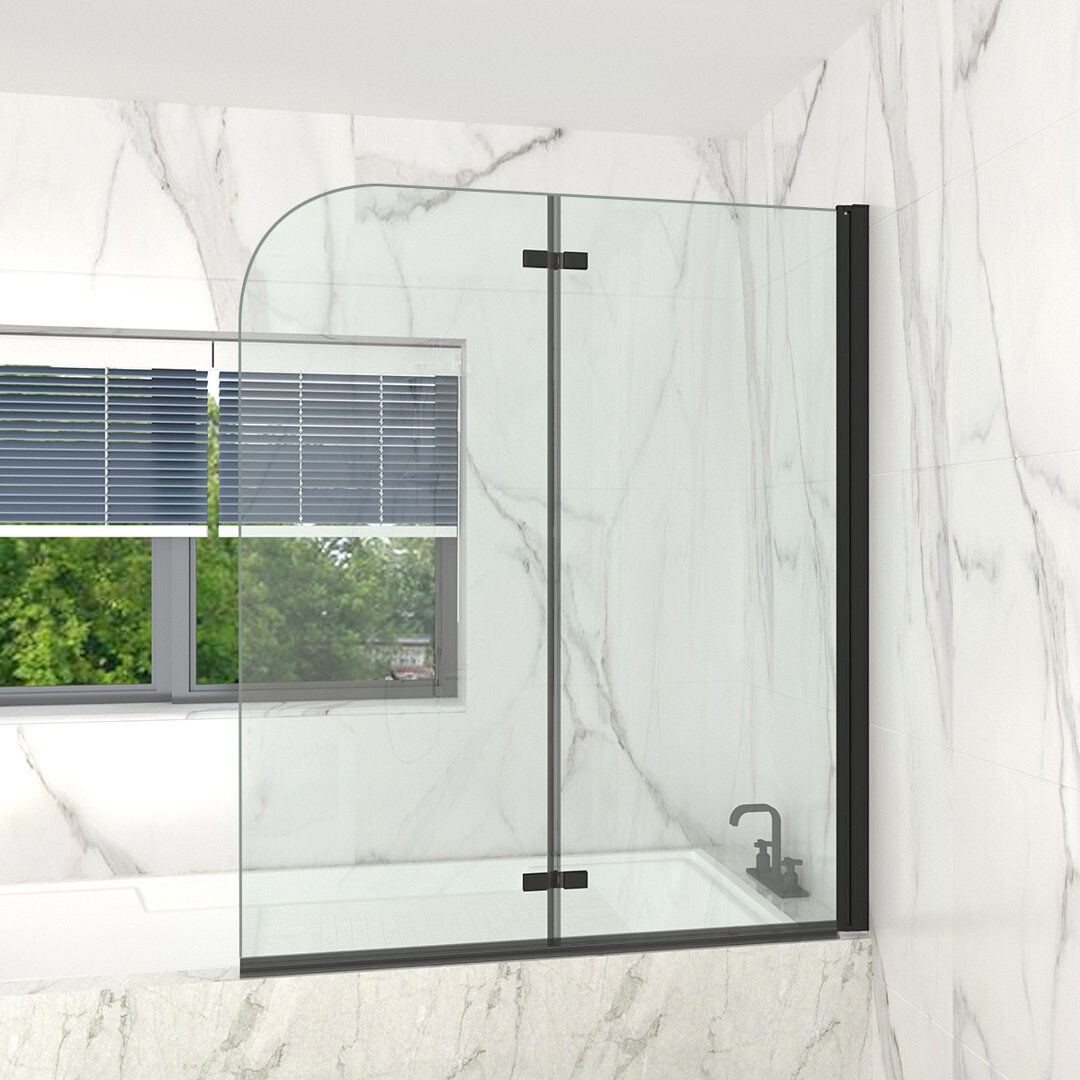 Belfry Bathroom Mahnomen 56.1mm - 112.2mm W x 140mm H Hinged Semi-Frameless Tub Door with Clear Glass Chrome 140mm H