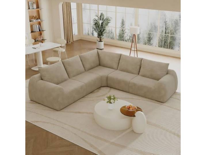 XINGNING Loveseat Kleinsofa Kompressionssofa Boneless Sofa, Platzsparend für Wohnzimmer Schlafzimmer und Wohnung, Montagefrei (5Seater-V-Shaped(Khaki))