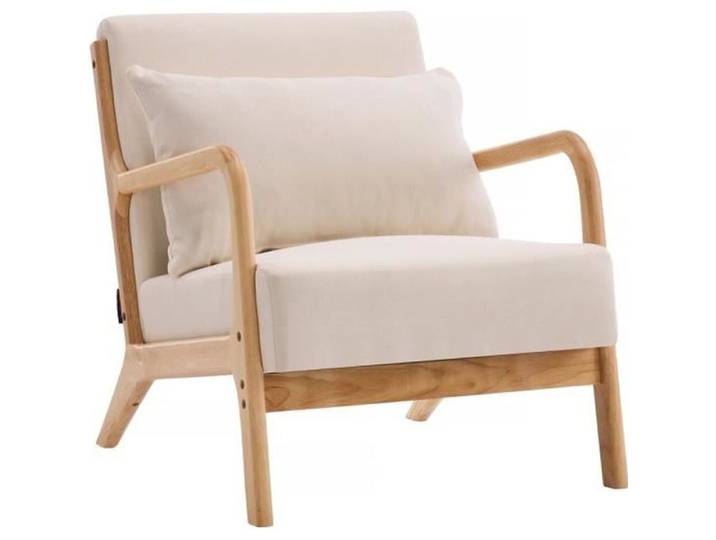 Fauteuil  Clinton  en bois style scandinave - Lin - Beige