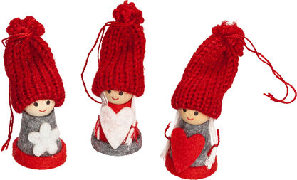 Figuren "Wichtel", rot-grau-weiß, 6 cm, 3 Stück