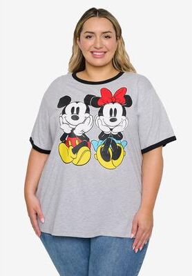 Plus Size Women's Disney Mickey & Minnie Mouse Ringer T-Shirt Gray by Disney in Gray (Size 1X (14-16))