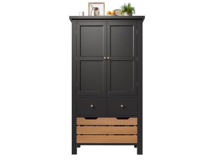 Meuble de Rangement Haut Buffet Cuisine 2 Portes 5 Tiroirs Multifonction Noir 80 x 40 x 140 cm Salon