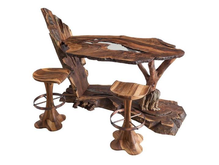 JVmoebel Bartisch Brauner Holz-Bartisch mit Hockern, modern und elegant (Bartisch, 2x Hocker), Made in Europe
