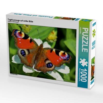CALVENDO Puzzle Tagpfauenauge auf weißer Blüte | 1000 Teile Lege-Größe 64x48cm Foto-Puzzle für glückliche Stunden