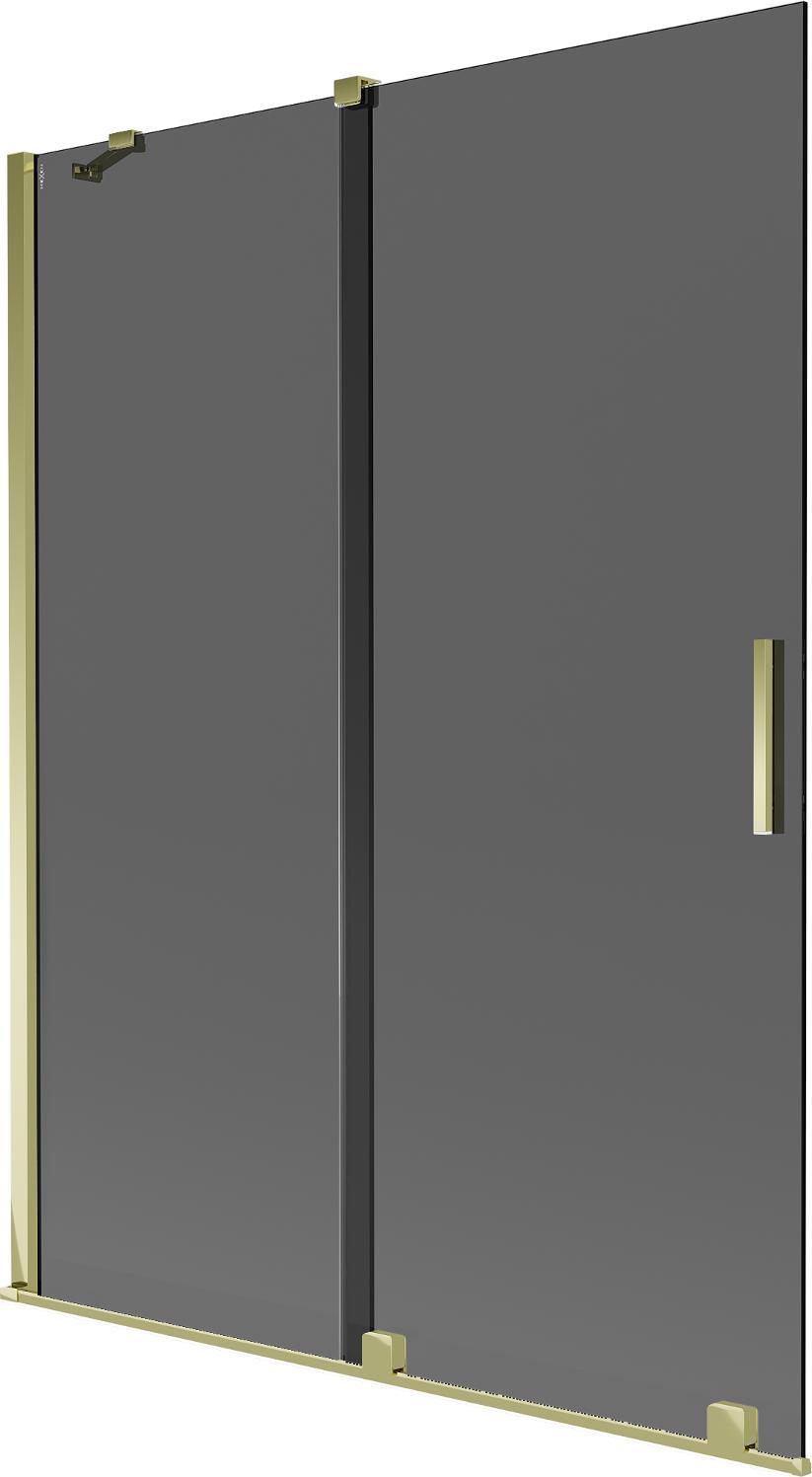 Mexen Velar Duschabtrennung für Badewanne, 2-flügelig, Schiebetür 130 x 150 cm, Graphit, Gold - 896-130-000-41-50