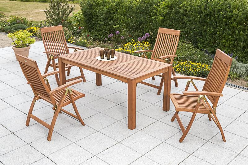 MERXXHANDELS Comodoro Set 5tlg 4 Sessel Tisch 170x90cm Eukalyptus 09202015