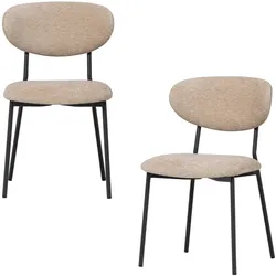 Esszimmerstuhl Kjeld 2er-Set aus Chenille, modern mit Metallgestell, natur, weich gepolstert