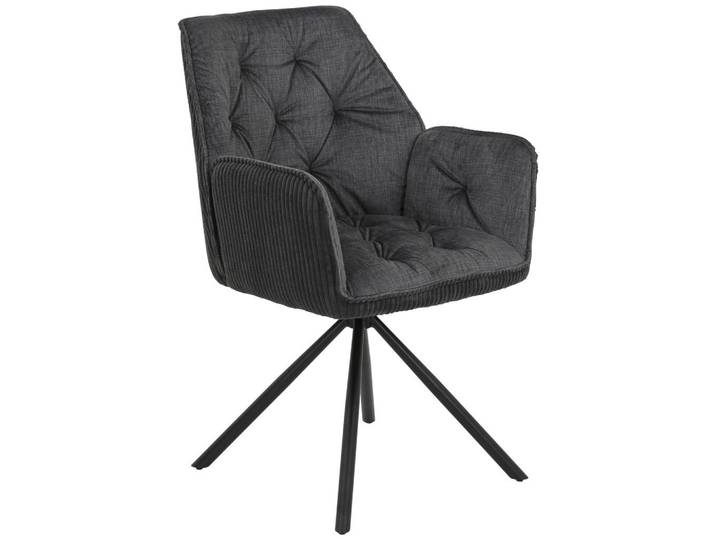 Armlehnstuhl, Anthrazit & Schwarz, 56x89x61 cm, Metall & Textil, Drehbar, Modern