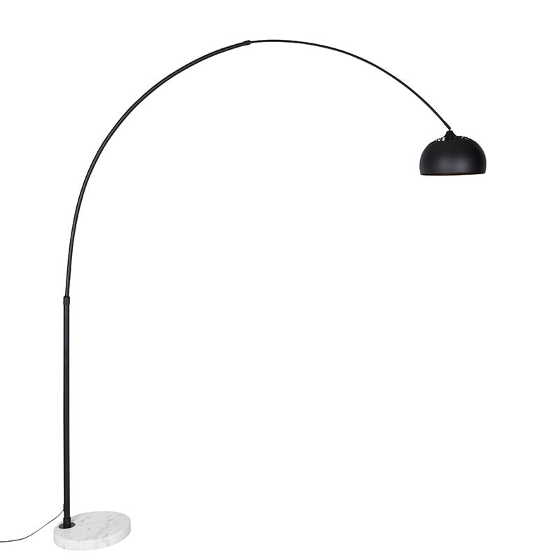 Qazqa Moderne Booglamp Zwart en Wit met Marmeren Voet en Dimbare Verlichting