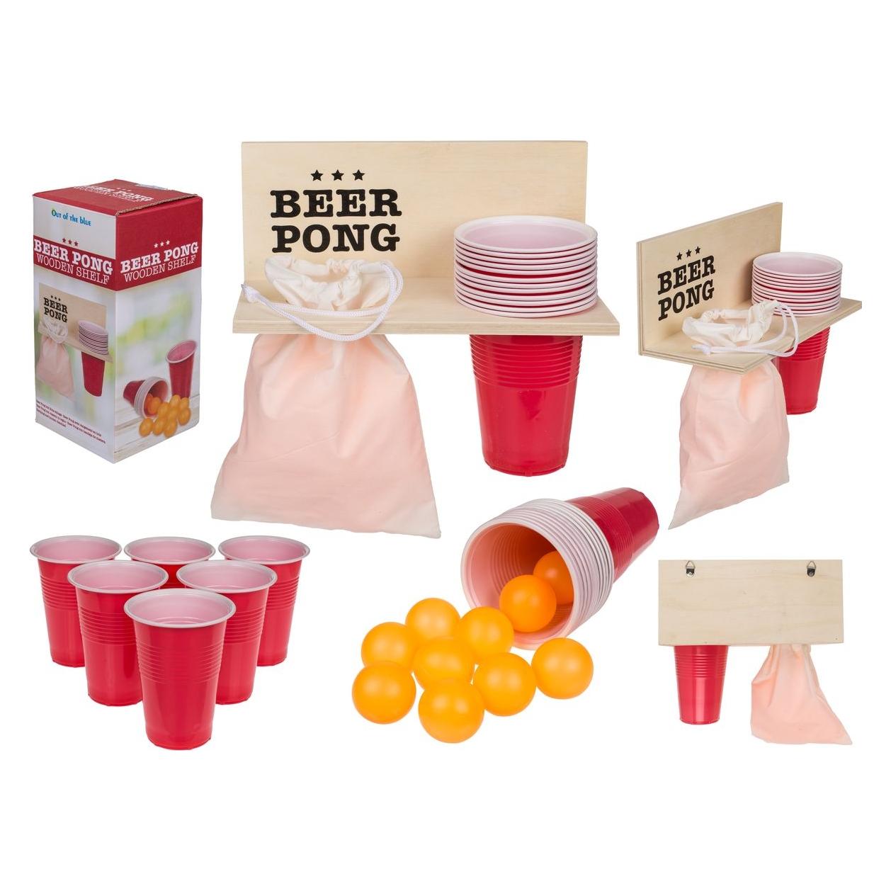 Out of the blue Trinkspiel Beer Pong Set mit 12 Bällen & Becher mit Holzablage by (79/4039)