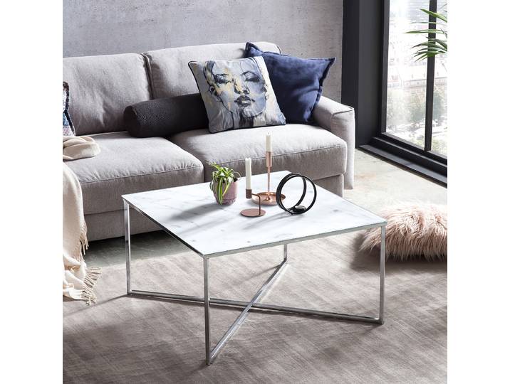 Couchtisch Morrin rechteckig 80 x 45 x 80cm Weiß/Weiß/Chrom