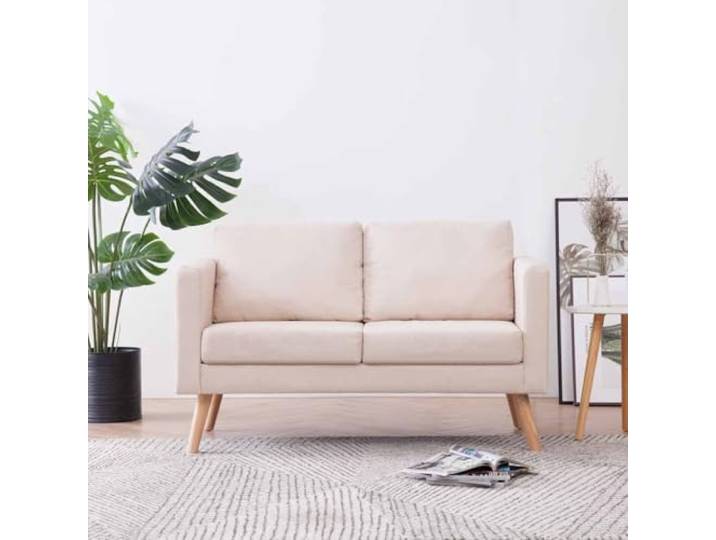 HEFZGDB Stilvolles 2-Sitzer-Sofa in Cremeweiß mit Abnehmbaren Kissenbezügen – Bequeme Stoff Couch für Wohnzimmer und Büro, Robuster Holzrahmen, Maschinenwaschbar, Inklusive 2