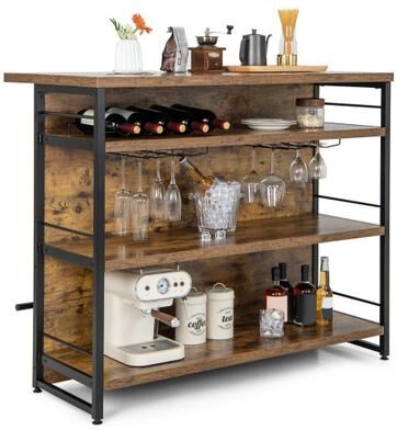 Costway Kitchen Island with 4-Tier Storage Shelf and Long Footrest for Home-Rustic Brown