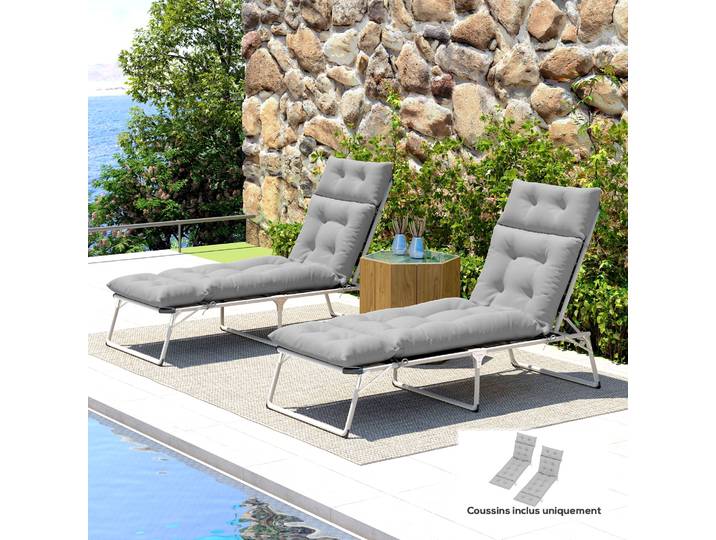 Outsunny Lot 2 Coussins Chaise Longue 190x56x10cm Gris Clair