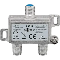 Goobay 51445 SAT Vorrang-Schalter, 1 Stk. im Karton, Silber - verteilt/schaltet 1 LNB auf 2 SAT-Receiver