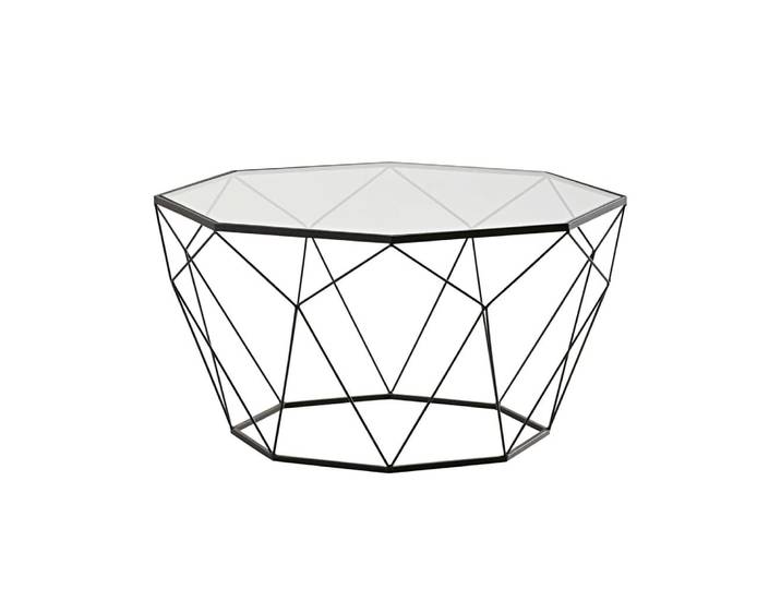 Couchtisch aus schwarzem Stahl, mit Sicherheitsglas, 80 cm
