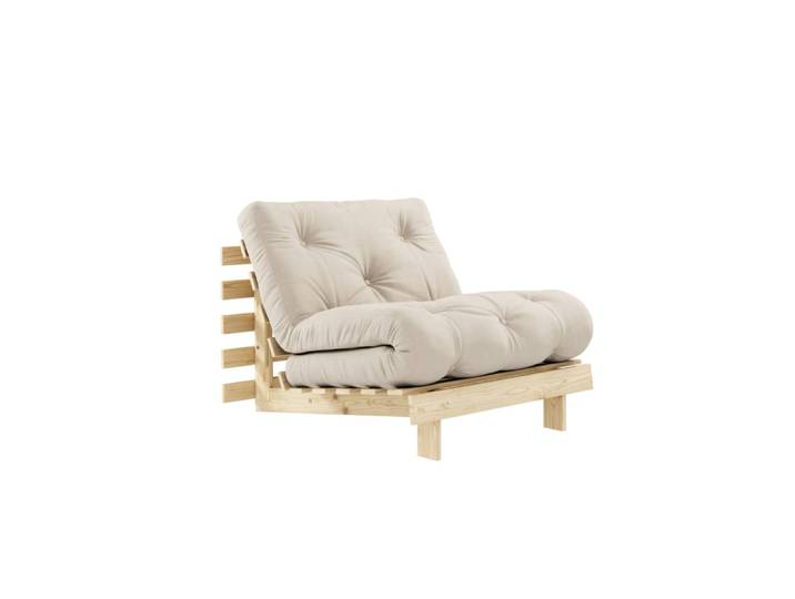 Canapé convertible en pin massif avec futon beige 90x200