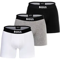 BOSS Herren Boxershorts, 3er Pack - Boxer Brief, Boss One, Cotton Stretch, Logo Schwarz/Grau/Weiß / L