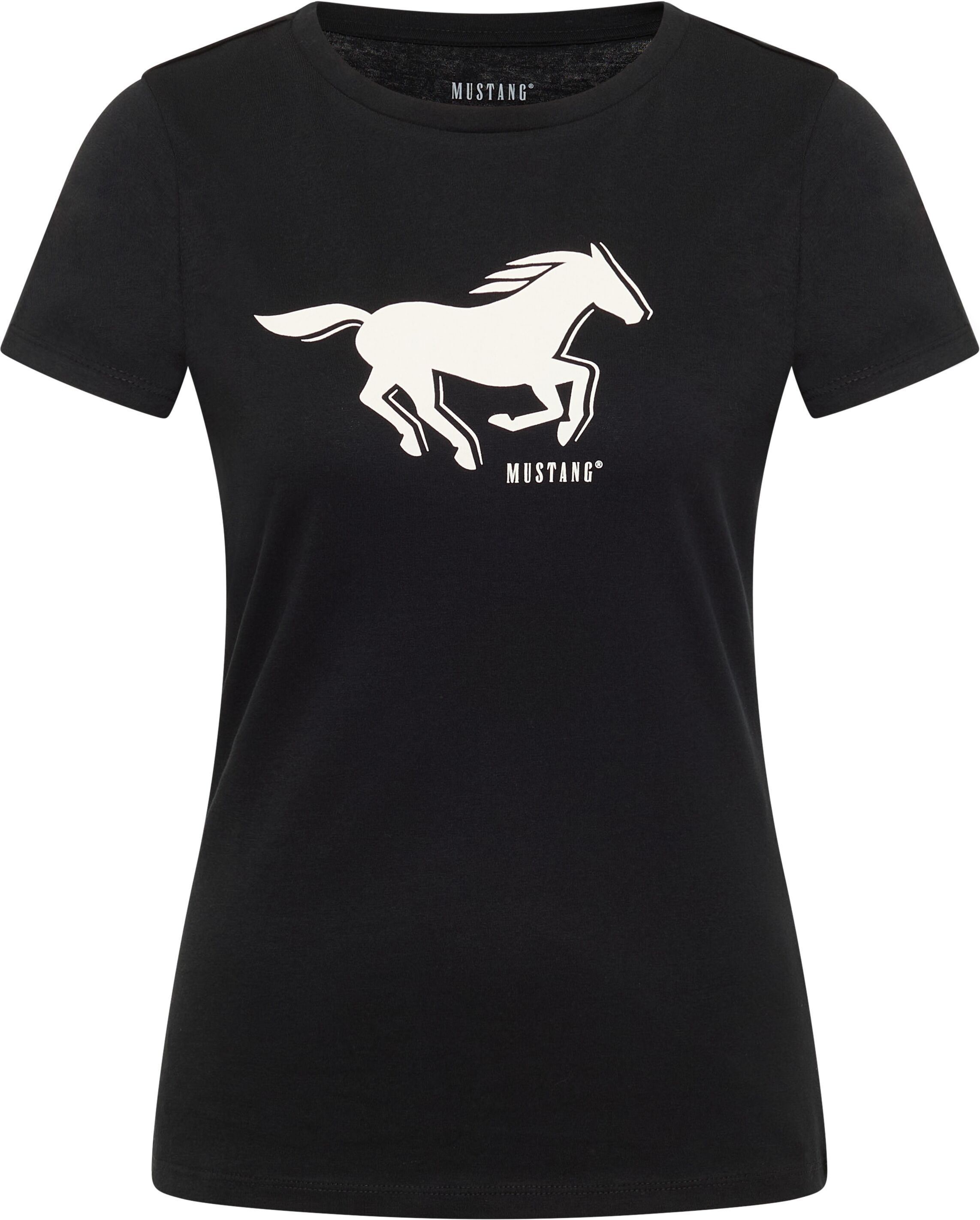 T-Shirt MUSTANG "MU-Loa", Damen, Gr. XL, schwarz, Single Jersey, Obermaterial: 100% Baumwolle, figurbetont normal, Rundhals, Shirts T-Shirt, Figurbetonende Passform schwarz XL