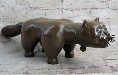 Bronzhaus Handcrafted Large Botero Cat Gato Feline Animal Bronze Sculpture Figurine Figure