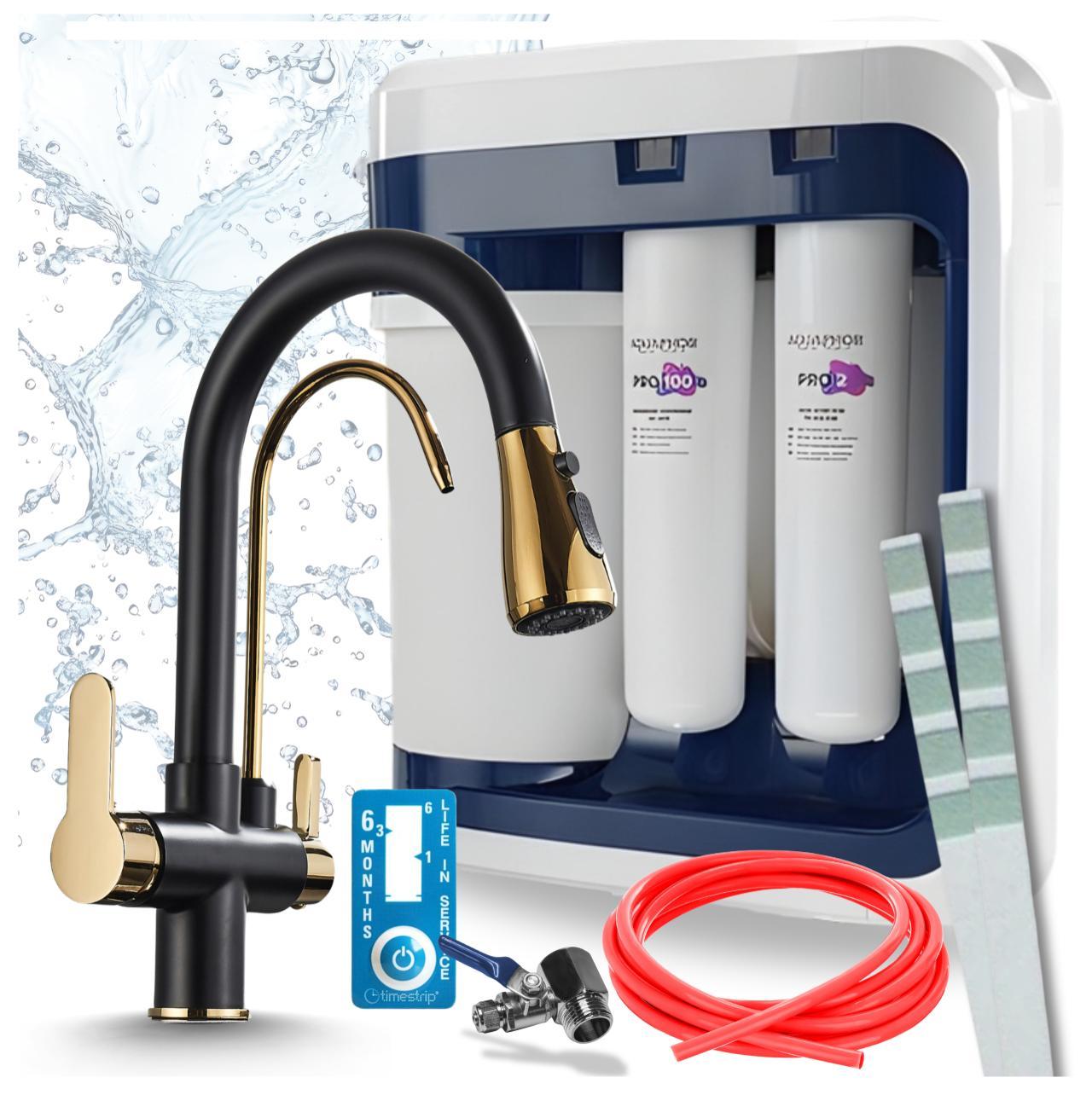 Ari 3-Wege-Küchenarmatur Nordic, Messing, Ausziehbare Spültischarmatur Im Set Mit Aquaphor Ro-202S Pro Wasserfiltersystem