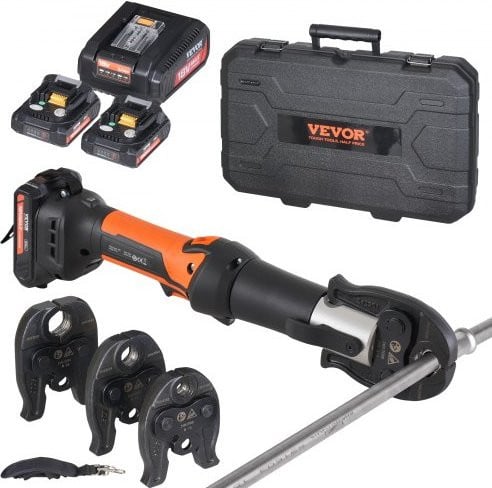 VEVOR Professionele Elektrische Pijpkrimptang Set met twee 18V 2.0Ah Accu's, Snellader en Draagtas, Oranje