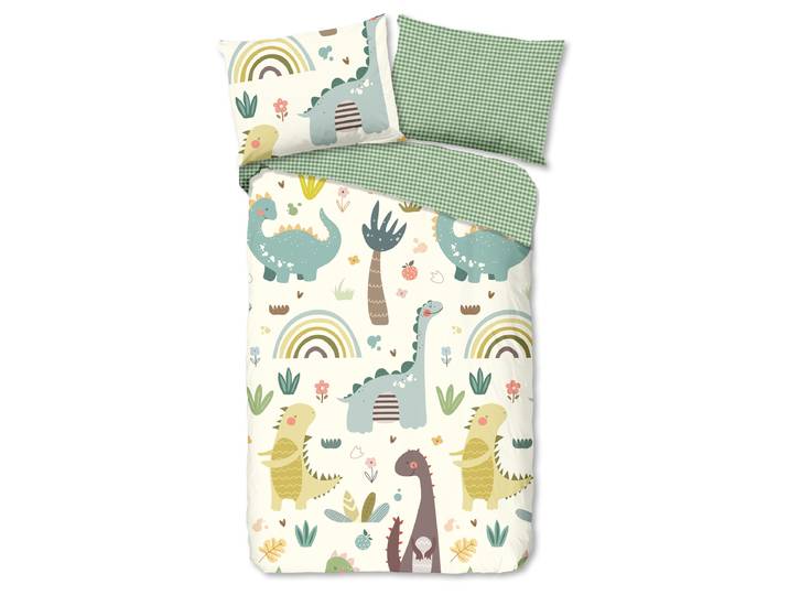 Kinderbettwäsche Quint 120 x 150 cm + Kissen 70 x 60 cm Grün/Beige