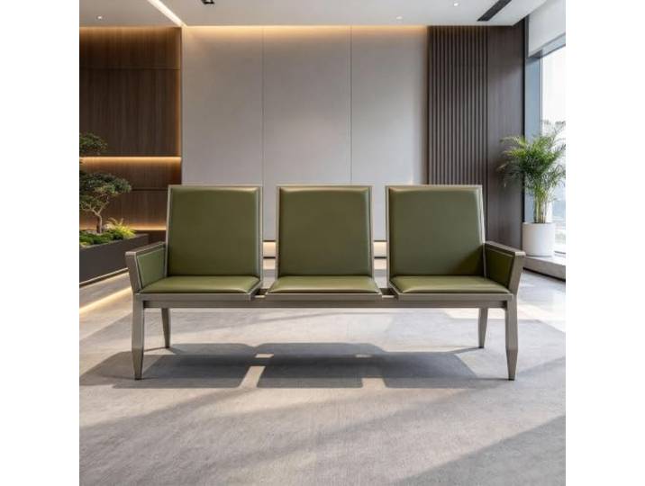 Wartebank 3-Sitzer aus Kunstleder mit Metallgestell Sitzbank für Wartezimmer, Empfangsbereich, Büro und Salon(Green)