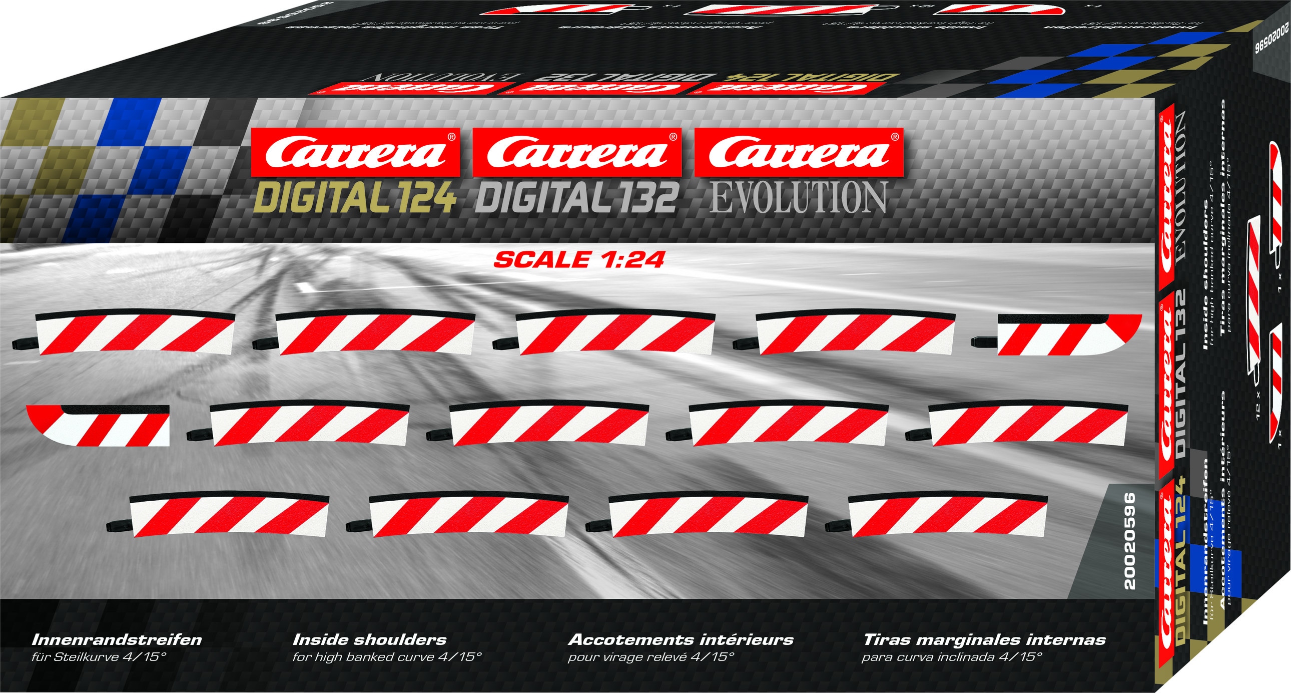 Carrera Digital 124 Innenrandstreifen für Steilkurve 4/15° (12), Endstücke (2)