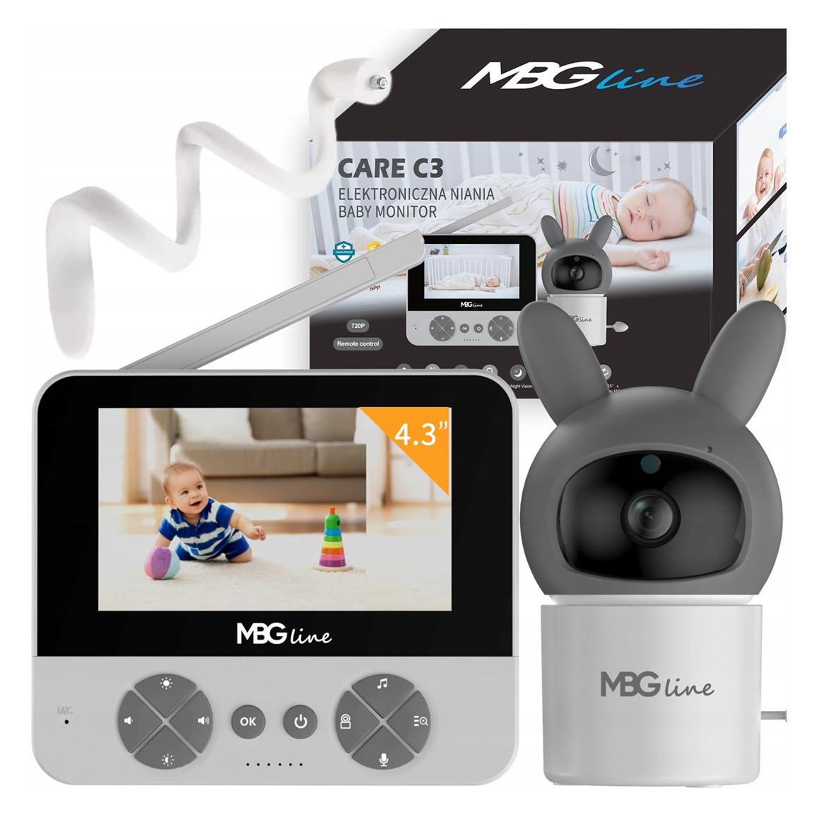 MBG Line Bezprzewodowa Obrotowa Niania Elektroniczna HD Ekran 4.3" Kamera LCD ZOOM (Babyphone mit Kamera) (Care C5)