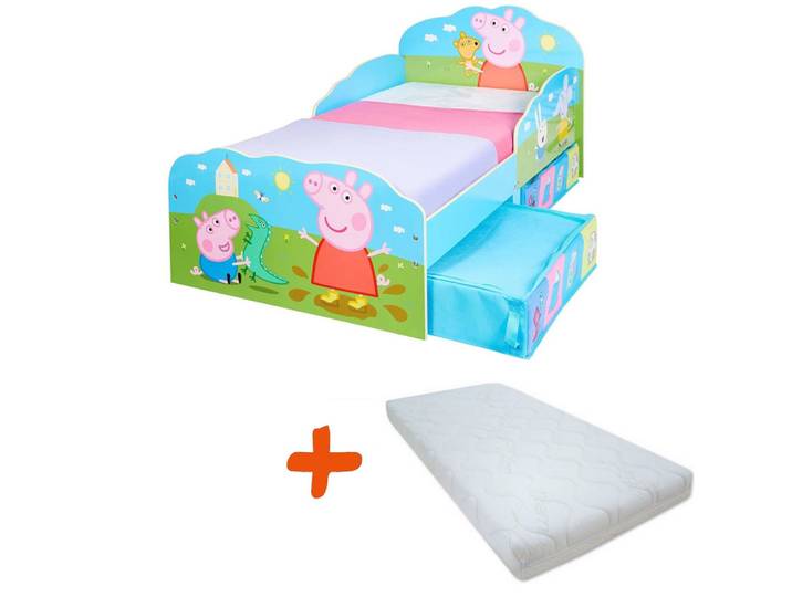 Lit Bois + Matelas Peppa Pig Famille Playtime - 140x70 Cm